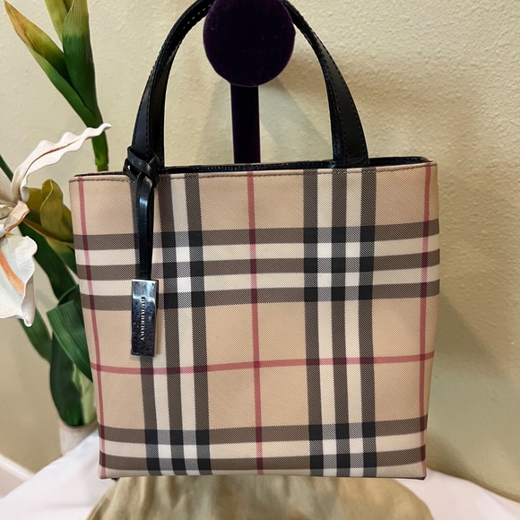 Burberry London Nova Check Coated Canvas Mini Tote Tan Black - Picture 2 of 16